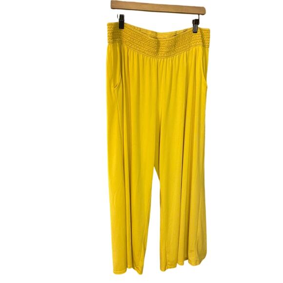 One world Bright Yellow Wide Leg Pants plus size boho 1X hippie comfort palazzo - Picture 2 of 10